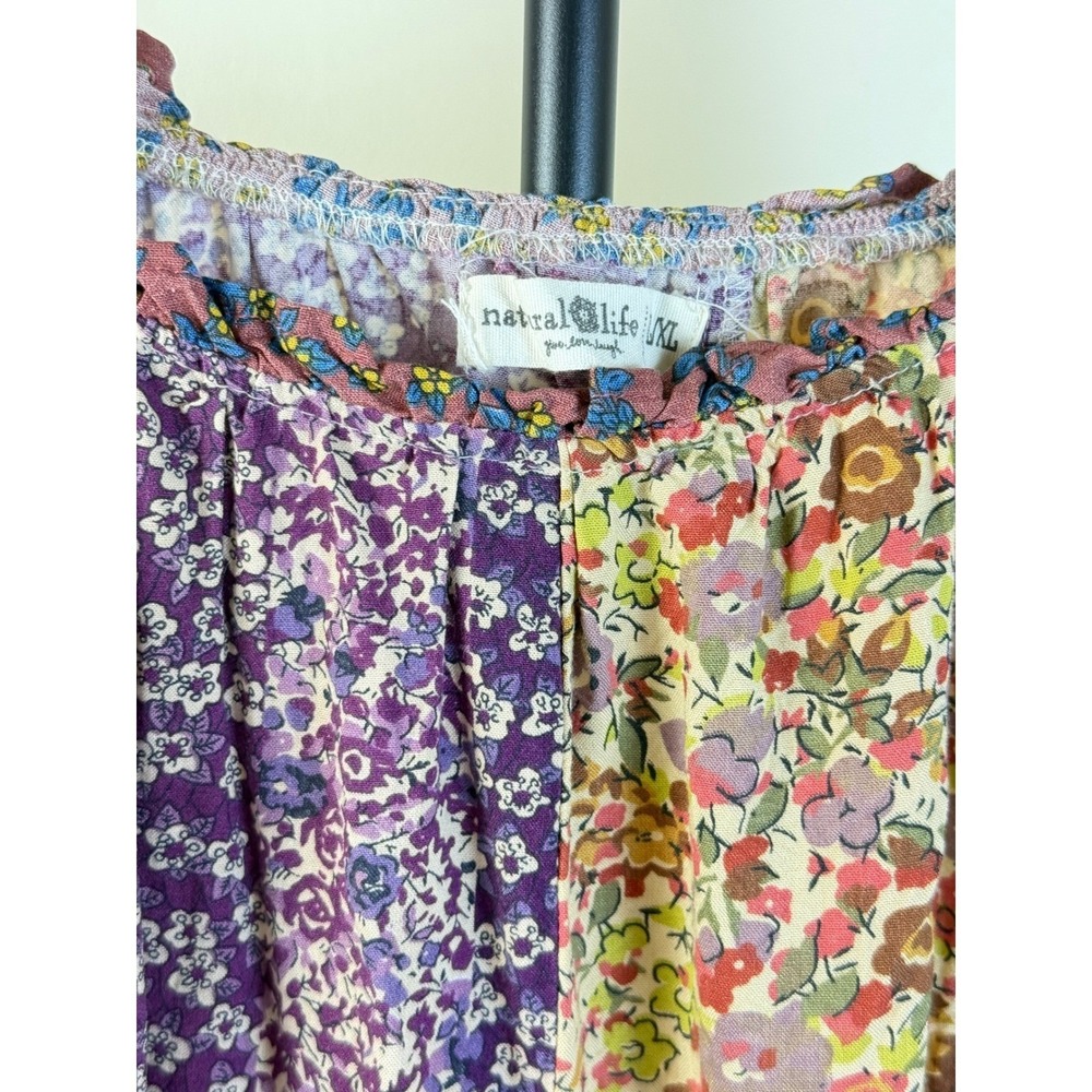 Natural Life Women Patchwork Florean Midi Dress Boho Tiered Flowy Multi L/XL Vtg - Picture 13 of 13